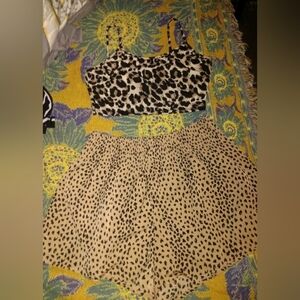 Women’s Leopard Print Two-Piece Crop Top & Shorts Set - Beige/Black